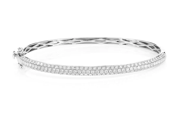 Diamond Three Row Pave Bangle Bracelet 14k Solid Gold 1.95ctw
