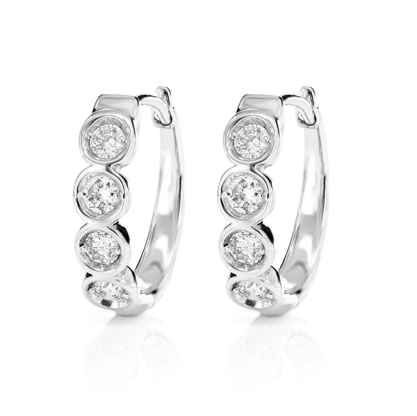 Diamond Solitaire Bezel Hoop Earrings 14k Solid Gold 0.33ctw