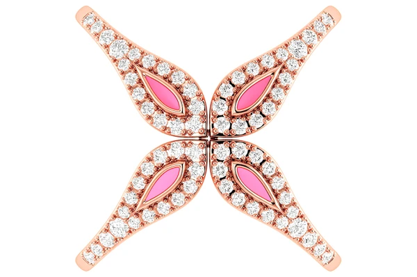 0.35ctw Criss-Cross Pink Enamel Diamond Ring - All Natural - 14k Solid Gold