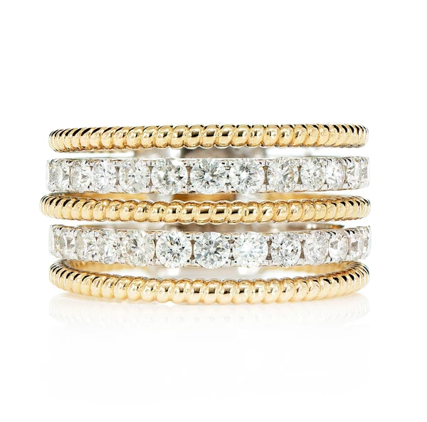Two Row Satin Diamond Rope Band Ring 14k Solid Gold 1.10ctw