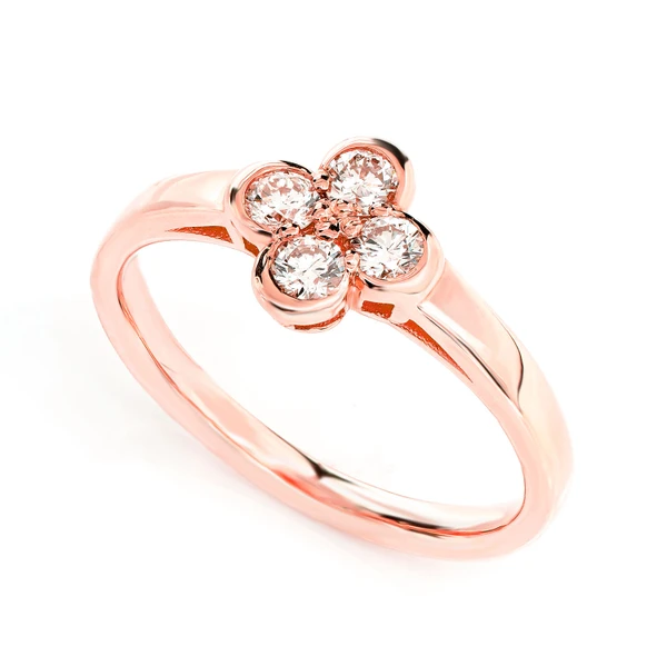 Clover Bezel Diamond Ring 14k Solid Gold 0.30ctw 