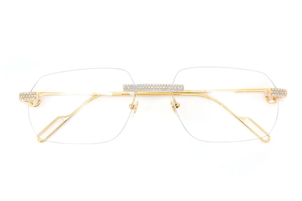 Cartier Glasses Iced Out Diamond Rimless - 1.15ctw - Yellow Gold