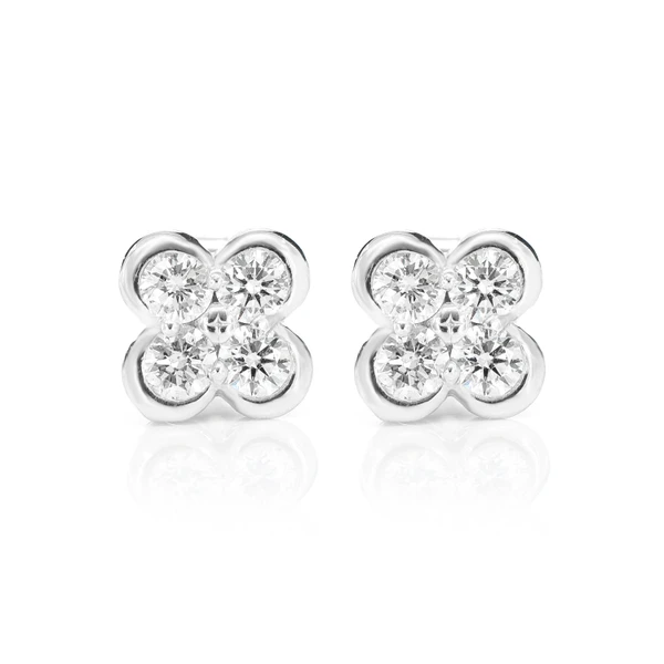 Diamond Clover Bezel Stud Earrings 14k Solid Gold 0.66ctw