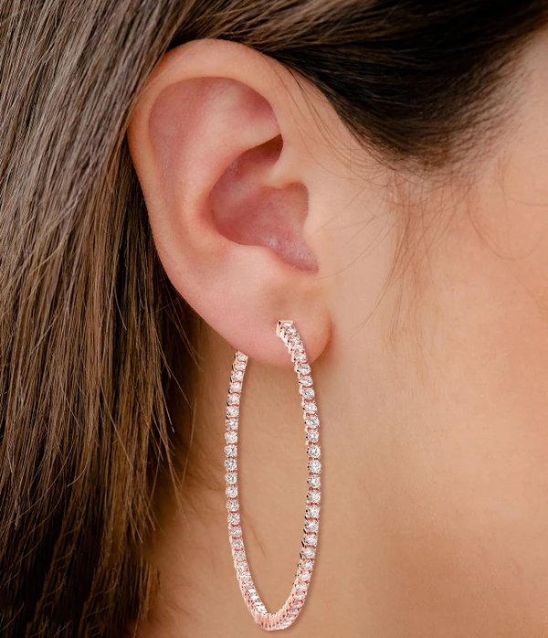 Large Diamond Inside Outside Hoop Earrings 14k Solid Gold 3.00ctw