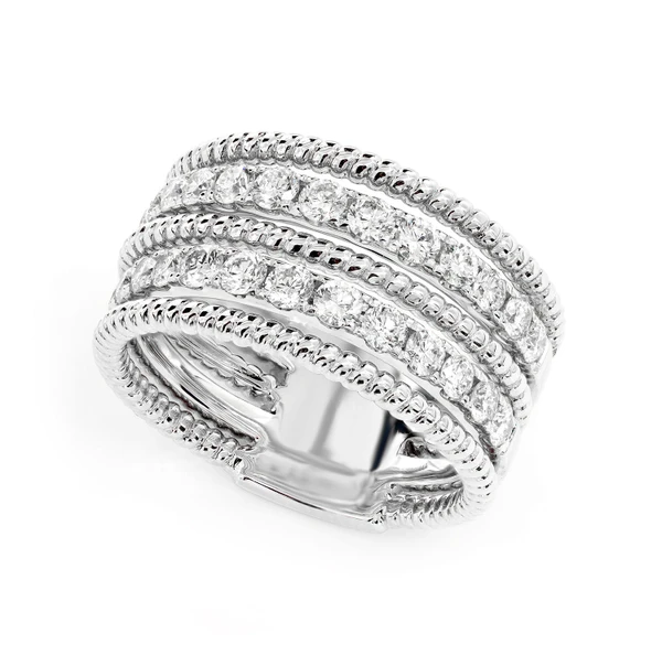 Two Row Satin Diamond Rope Band Ring 14k Solid Gold 1.10ctw