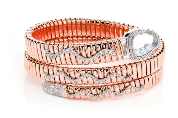 Abstract Snake Wraparound Diamond Bangle Bracelet 14k Solid Gold 1.30ctw