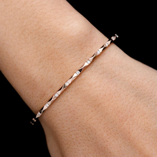 Pointed Rectangle Flex Diamond Bangle Bracelet 14k Solid Gold 0.20ctw