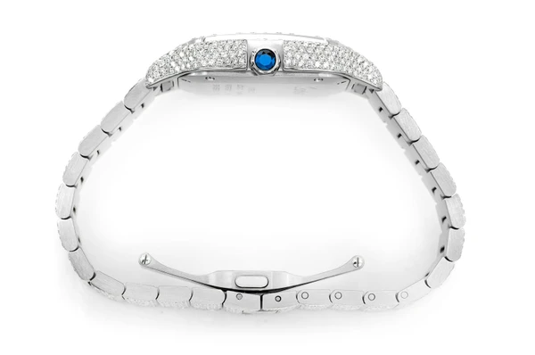 Cartier Santos 100 35MM Steel 14.25ctw - Fully Iced Out