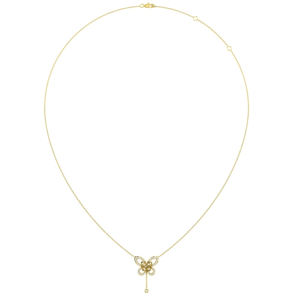 Butterfly Diamond Pendant Attached Necklace 14k Solid Gold 0.40ctw 