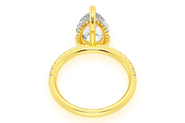 3.00ct Pear Solitaire - One Row Under Halo - Diamond Engagement Ring - All Natural