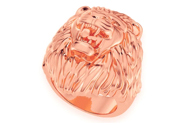 Plain Lion Head Ring 14k Solid Gold 