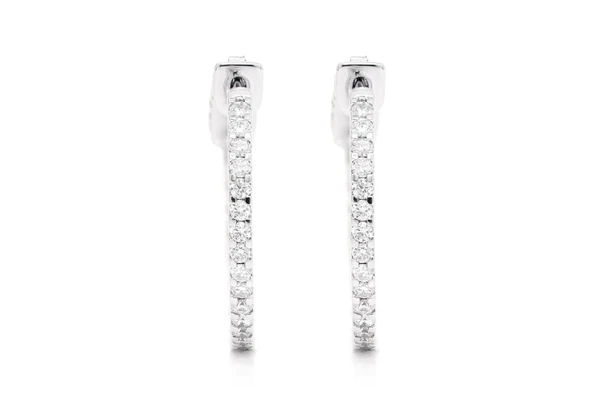 Round Hoop Button Diamond Earrings 14k Solid Gold 0.50ctw