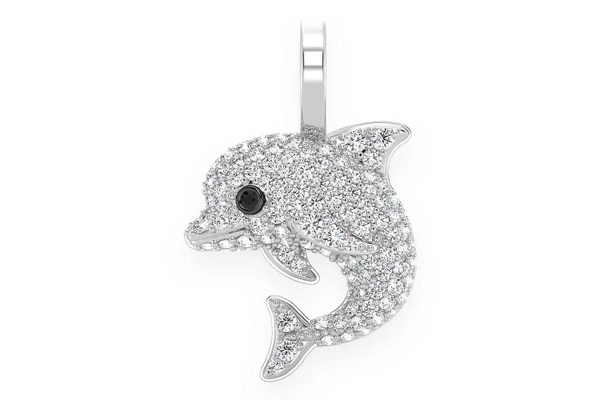 Dolphin Diamond Pendant 14k Solid Gold 0.33ctw