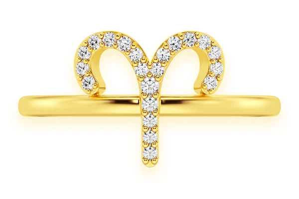 Aries Zodiac Diamond Ring 14k Solid Gold 0.10ctw