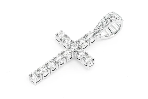 One Row Diamond Cross Pendant 14k Solid Gold 1.50ctw