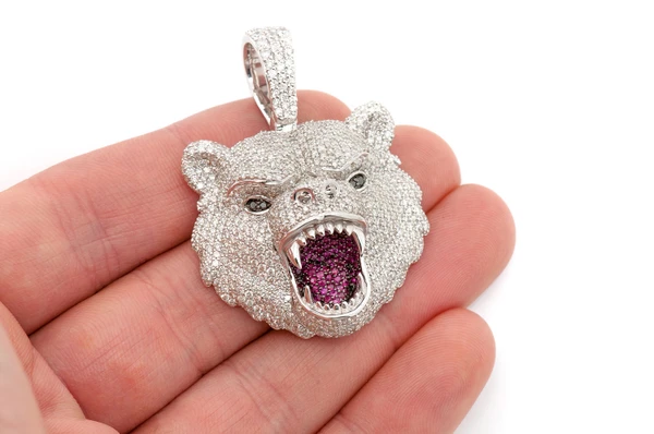 Grizzly Bear Diamond Pendant 14k Solid Gold 7.00ctw