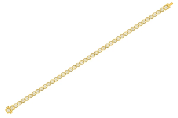 Milgrain Hexagon Link Diamond Tennis Bracelet 14k Solid Gold 1.25ctw