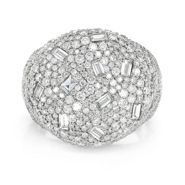 Round Gypsy Baguette Diamond Signet Ring Solid Gold 6.15ctw