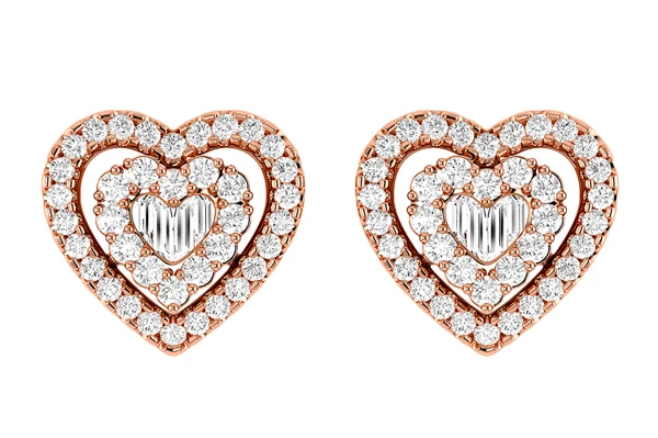 Heart Baguette Diamond Stud Earrings 14k Solid Gold 0.80ctw