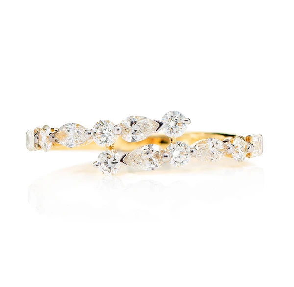 Multi Shape Diamond Bypass Band Ring 14k Solid Gold 0.80ctw