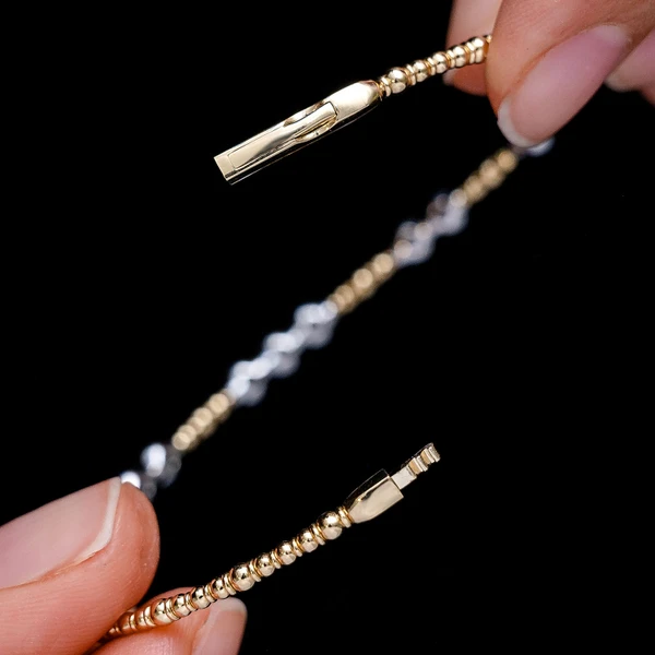 Graduated Beaded Flex Diamond Bangle Bracelet 14k Solid Gold 0.60ctw