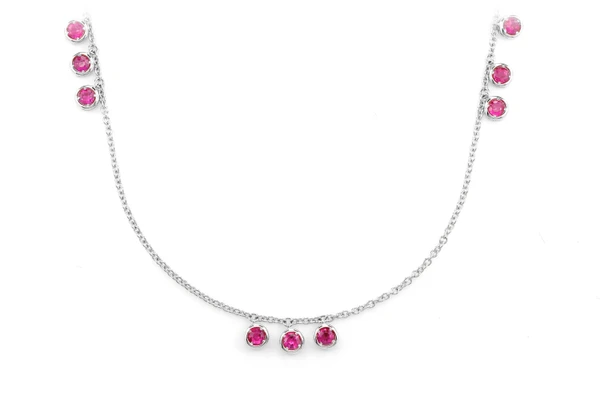 Ruby Drop Dangle Station Necklace 14k Solid Gold 0.90ctw