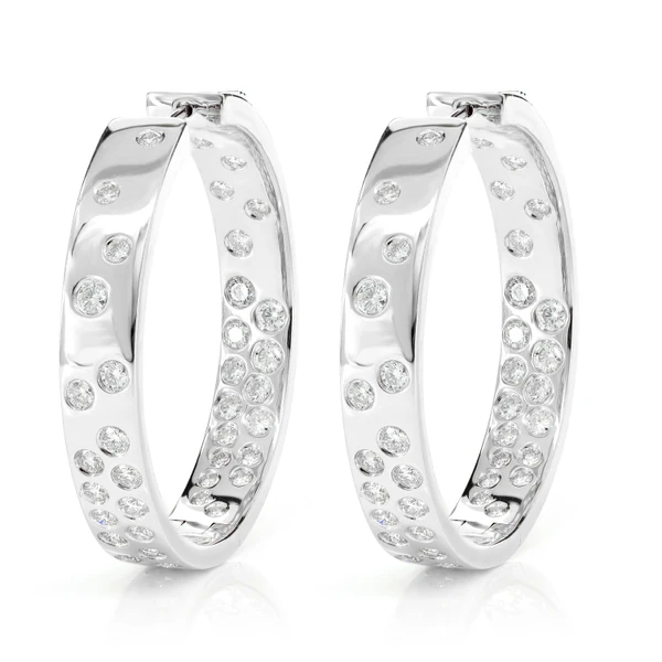 Diamond Gypsy Scattered Hoop Earrings 14k Solid Gold 2.60ctw