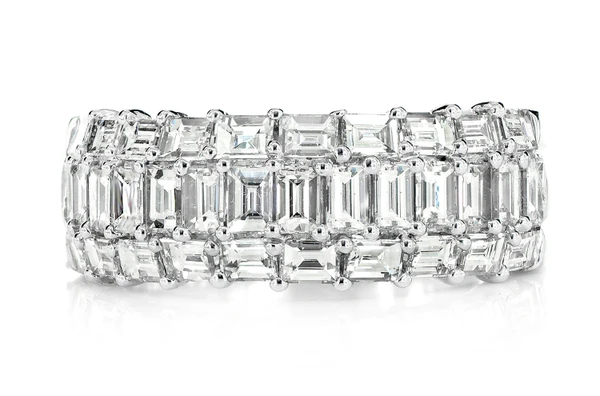 3 Row Baguette Prong Set Diamond Ring 14k Solid Gold 2.35ctw