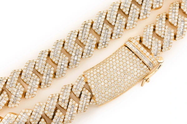 23MM Raised Baguette Miami Cuban Link Diamond Necklace 14k Solid Gold 82.00ctw