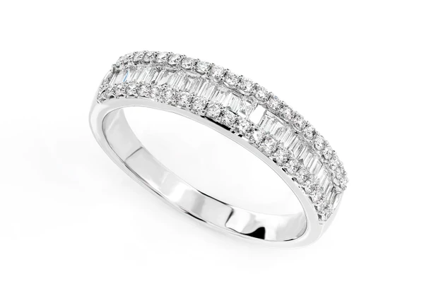 One Row Graduated Border Baguette & Round Diamond Band Ring 14k Solid Gold 0.50ctw