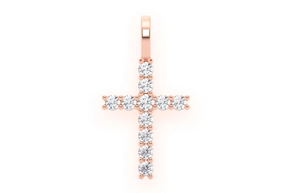 One Row Cross Diamond Pendant 14k Solid Gold 0.50ctw