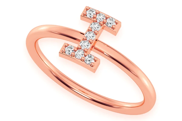 Alphabet Any Letter Diamond Ring 14k Solid Gold 0.05ctw
