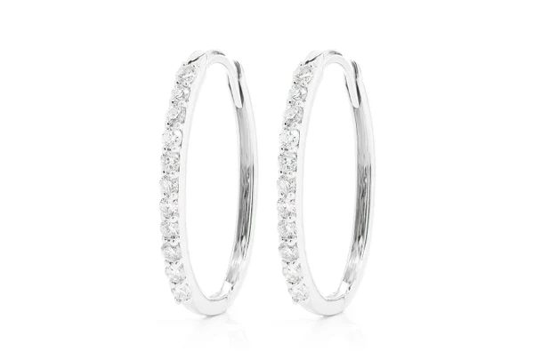 Oval Half Hoop Diamond Earrings 14k Solid Gold 0.25ctw