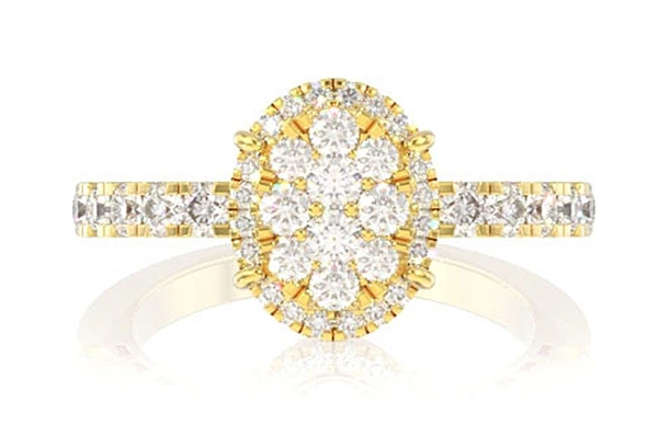 Oval Cluster Halo Diamond Engagement Ring 14k Solid Gold - All Natural - 0.75ctw 