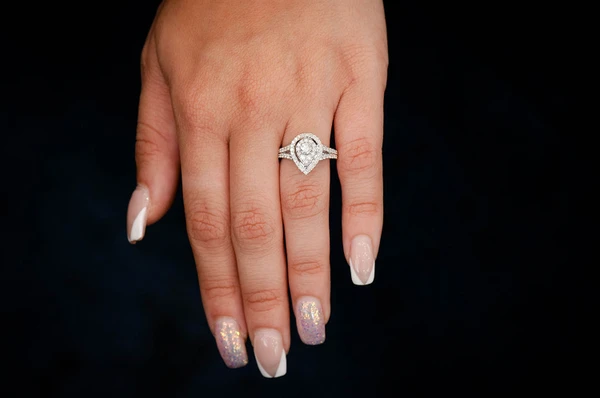 1.00ctw Round With Pear Double Halo Accent- Diamond Engagement Ring - All Natural