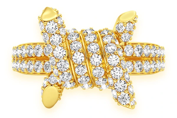 Barbed Wire Diamond Ring 14k Solid Gold 1.70ctw