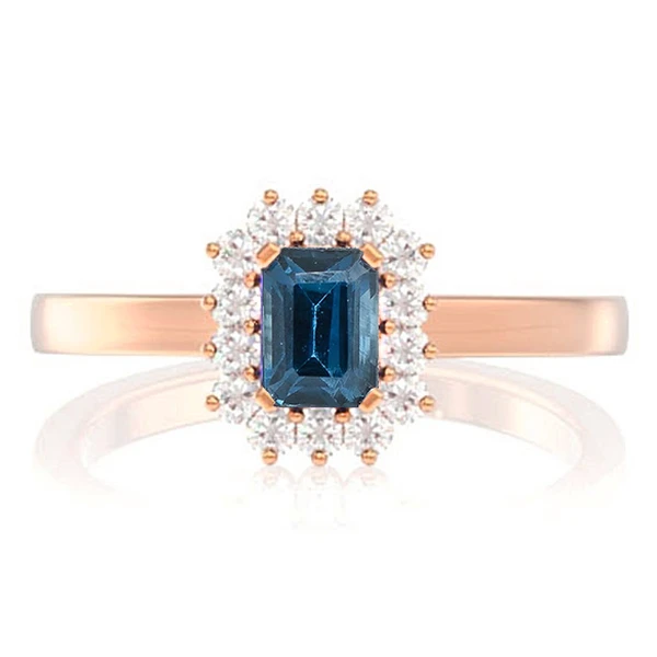 0.30ct Sapphire Emerald Shape & Diamond Halo Engagement Ring 14k Solid Gold 0.40ctw