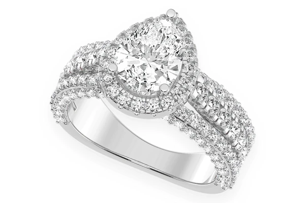 1.50ct Pear Solitaire - Three Row - Diamond Engagement Ring - All Natural