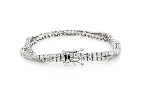 4pt Two Row Prong Set Diamond Tennis Bracelet 14k Solid Gold 6.10ctw