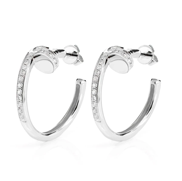  Nail Half Diamond Hoop Earrings 14k Solid Gold 0.45ctw