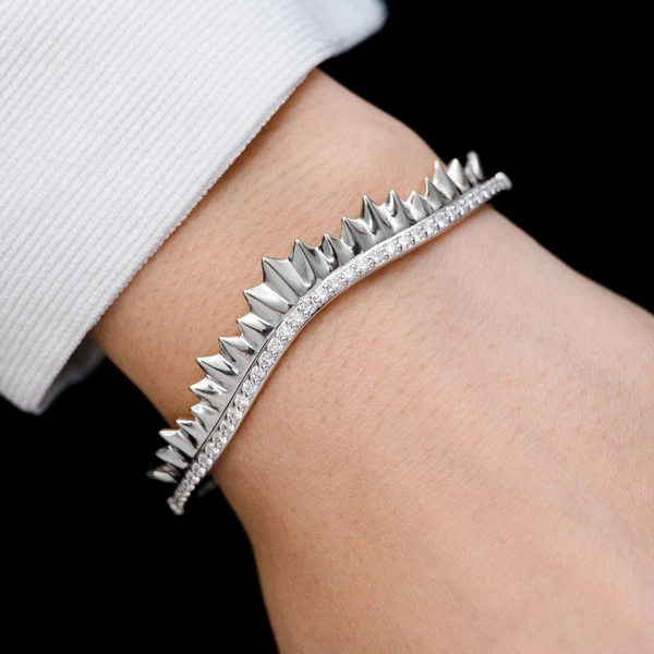 Asymettrical Diamond Wave Bracelet 14k Solid Gold 0.95ctw 