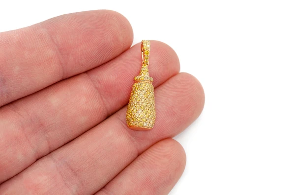 Mustard Bottle Yellow Sapphire Pendant 14k Solid Gold 0.90ctw