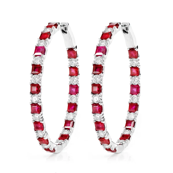 Inside Outside Ruby And Diamond Oval Hoop Earrings 6.50ctw