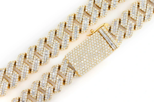 17MM Raised Baguette Miami Cuban Link Diamond Necklace 14k Solid Gold 53.65ctw