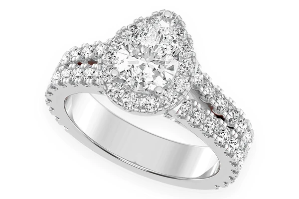 Sphinx - 1.00ct Pear Solitaire - Two Row Split Scallop - Diamond Engagement Ring - All Natural