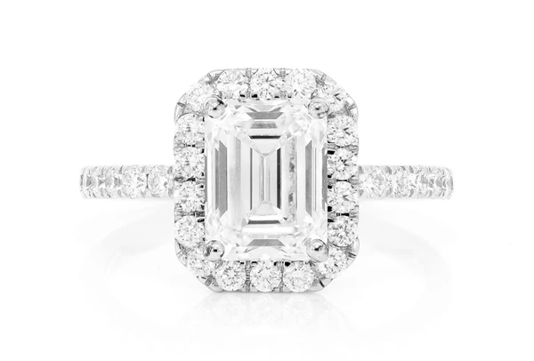 2.29ct Emerald Cut Halo Diamond Engagement Ring 14k Solid Gold 2.95ctw