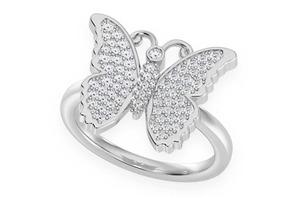 Butterfly Diamond Ring 14k Solid Gold 0.40ctw