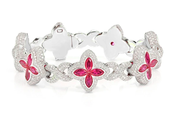 Ruby Diamond Marquise Flower Infinity Link Bracelet Solid Gold 19.60ctw