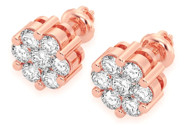 4.00ctw Flower Stud Diamond Earrings 14k Solid Gold