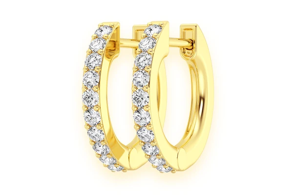 Hoop Half Diamond Earrings 14k Solid Gold 0.15ctw